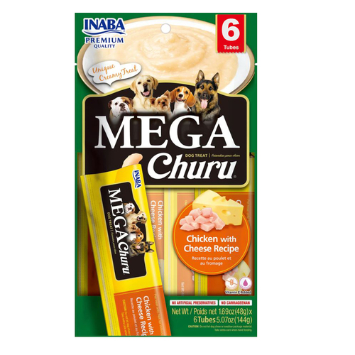 Inaba Mega Churu Chicken w/ Cheese Recipe Dog Treat Food Topper 6 x 144g