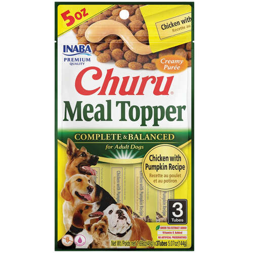 Inaba Adult Churu Complete & Balanced Dog Meal Topper Chicken w/ Pumpkin 6 x 144g