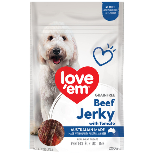 Love Em Grain Free Beef Jerky w/ Tomato Dog Treats 6 x 200g