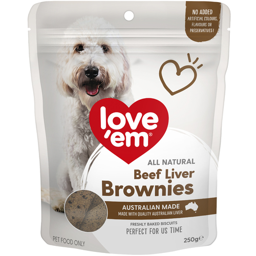 Love Em Natural Beef Liver Brownies Dog Treat 5 x 250g