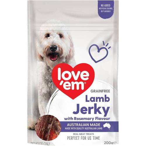 Love Em Grain Free Lamb Jerky w/ Rosemary Dog Treats 6 x 200g