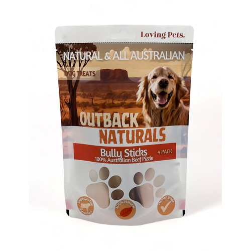 Loving Pets Outback Naturals Bully Sticks Natural Dog Treats 4 Pack