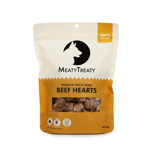 Meaty Treaty Freeze Dried Beef Hearts Natural Dogs & Cats Treats 100g