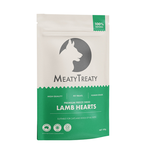 Meaty Treaty Premium Freeze Dried Cats & Dogs Treat Lamb Hearts 100g