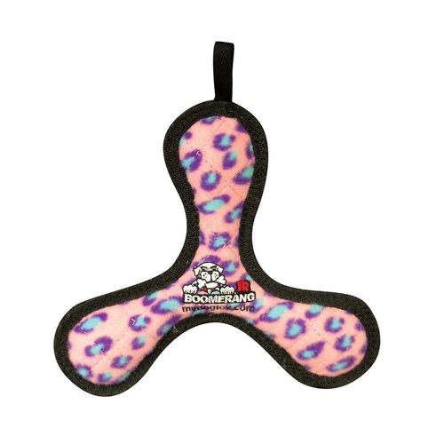 Tuffy Jr Boomerang Interactive Play Dog Squeaker Toy Pink Leopard
