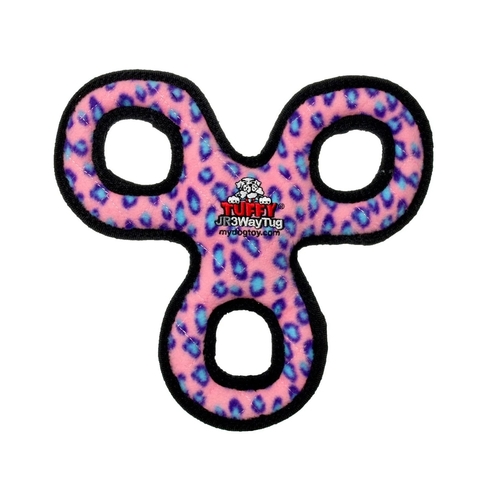 Tuffy Jr 3-Way Tug Interactive Play Dog Squeaker Toy Pink Leopard