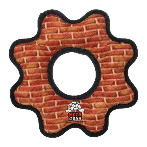 Tuffy Mega Gear Ring Interactive Play Dog Squeaker Toy Brick Print