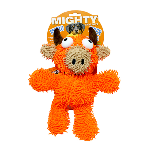 Tuffy Mighty Microfibre Ball Bull Plush Dog Squeaker Toy Orange Medium