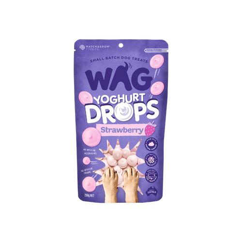 WAG Yoghurt Drops Strawberry Small Batch Dog Training Treats Pouch