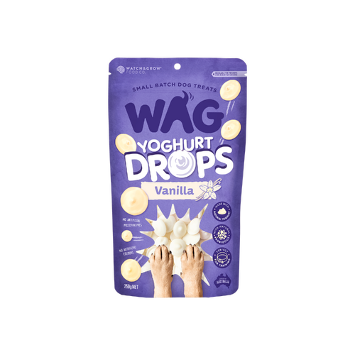 WAG Yoghurt Drops Vanilla Small Batch Dog Training Treats Pouch