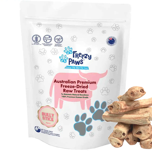 Freezy Paws Australian Premium Freeze Dried Raw Beef Bully Stick Dog Treats 8 Pack