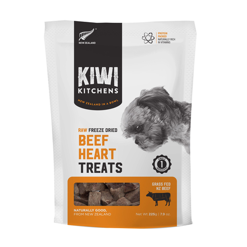 Kiwi Kitchens Raw Freeze Dried Grass Fed Beef Heart Pet Dog Treats 225g