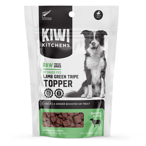 Kiwi Kitchens Grass Fed Raw Freeze Dried Dog Food Topper Lamb Green Tripe 150g
