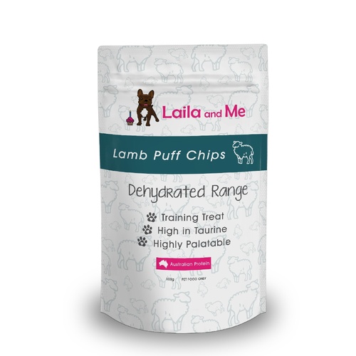Laila & Me Dehydrated Range Lamb Puff Chips Dog Training Treats 100g
