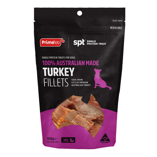 Prime 100 Single Protein Treat Turkey Fillets Dog Treats 100g