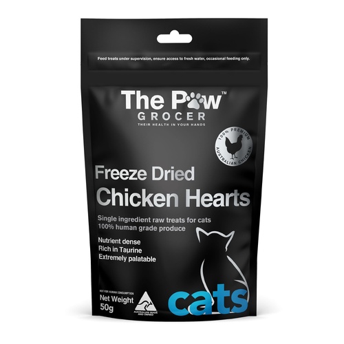 The Paw Grocer Freeze Dried Chicken Hearts Black Label Cat Treats 50g