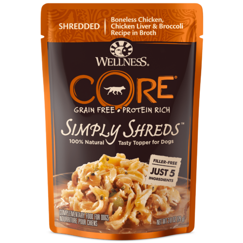 Wellness Core Simply Shreds Dog Food Topper Chicken Liver & Broccoli 12 x 79g