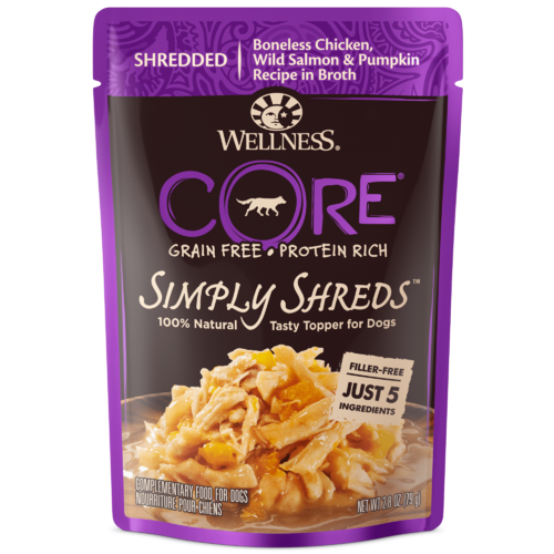 Wellness Core Simply Shreds Dog Food Topper Chicken Salmon & Pumpkin 12 x 79g