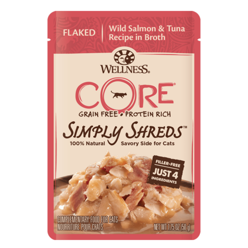 Wellness Core Simply Shreds Cat Food Topper Wild Salmon & Tuna 12 x 50g