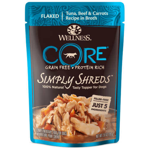 Wellness Core Simply Shreds Dog Food Topper Tuna Beef & Carrots 12 x 79g