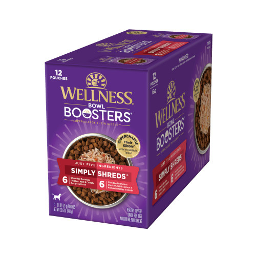 Wellness Core Bowl Boosters Wet Dog Food Simply Shreds Variety Pack 12 x 79g