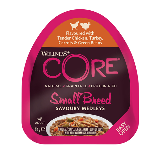 Wellness Core Adult Small Breed Savoury Medleys Dog Food Chicken & Turkey 85gx12
