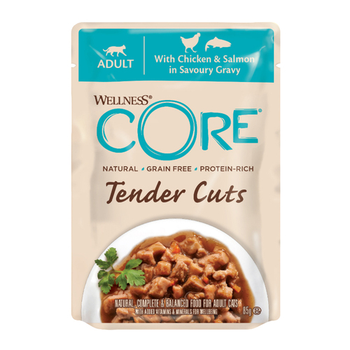 Wellness Core Adult Tender Cuts Wet Cat Food Chicken & Salmon 85g x 8