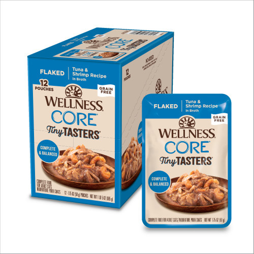 Wellness Core Tiny Tasters Wet Cat Food Flaked Tuna & Shrimp in Broth 12 x 50g