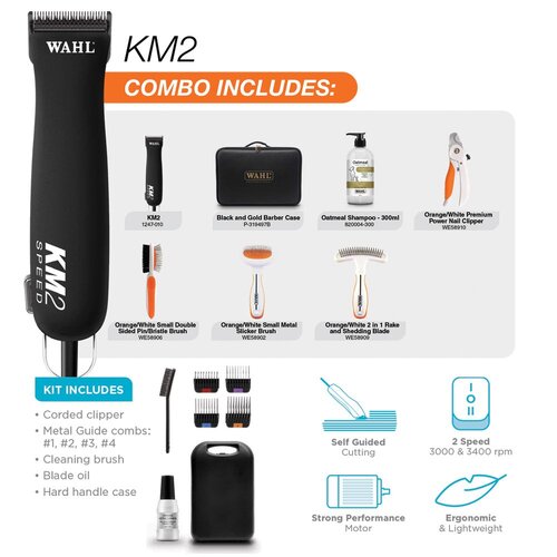 Wahl KM-2 Two Speed Clipper Grooming Promo with Hard Handle Case Black