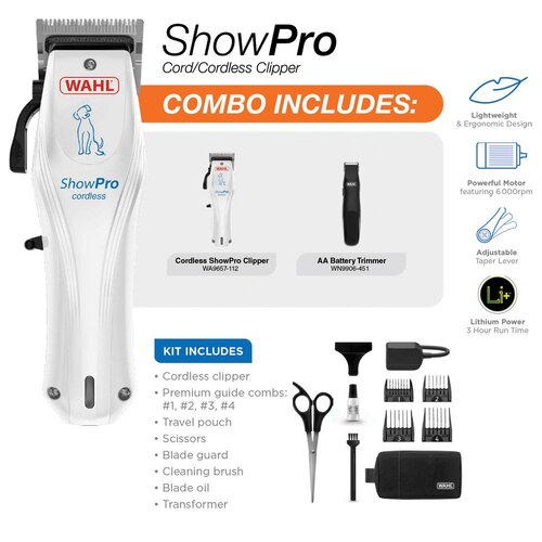 Wahl Lithium Showpro Cordless Clipper Promo Free Battery Trimmer for Dogs & Cats