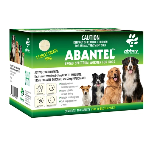 Abbey Labs Abantel Broad Spectrum Wormer Tablets for Dogs 100 Pack