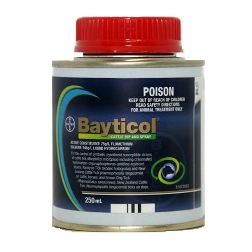 Bayer Bayticol Cattle Dip Spray Cattle Horse Dog Tick Control 250ml