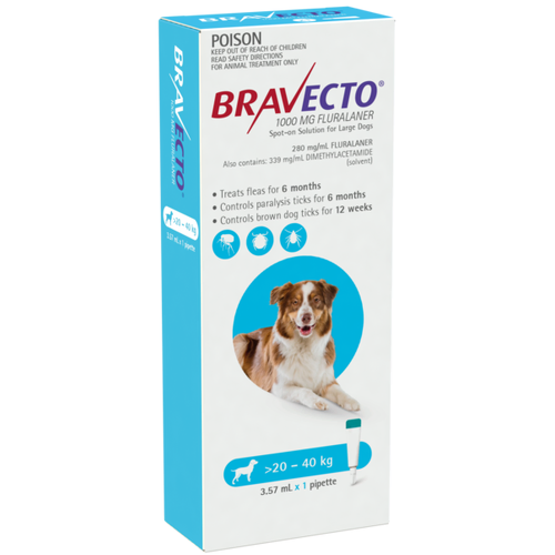 Bravecto Spot-On Flea & Tick Protection for Large Dogs 20-40kg Blue