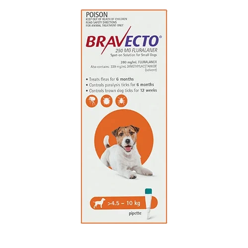 Bravecto Spot-On Flea & Tick Protection for Small Dogs 4.5-10kg Orange
