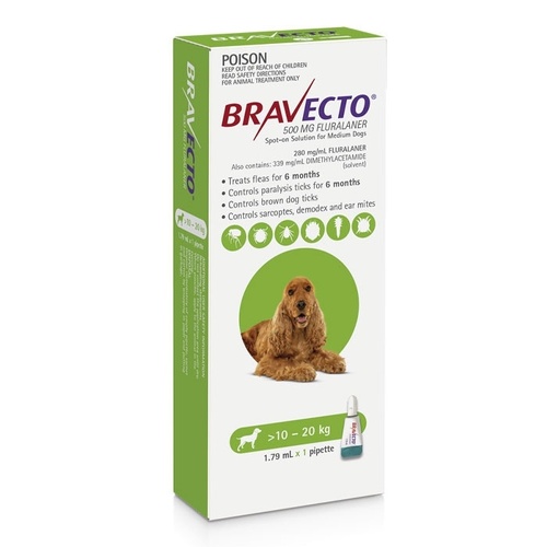 Bravecto Spot-On Flea & Tick Protection for Medium Dogs 10-20kg Green