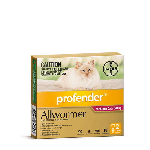 Profender Broadspectrum Spot-On Allwormer for Cats 5-8kg Red 2 Pack
