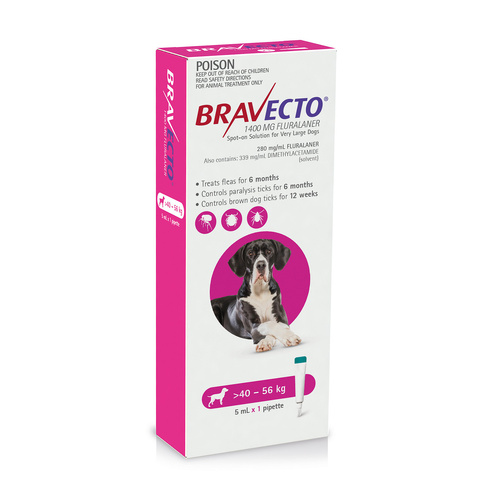 Bravecto Chewable Tablets Flea & Tick Protection for XL Dogs 40-56kg Pink 1pk