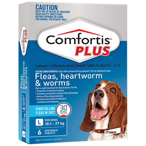 Comfortis Plus Fleas & Worms Treatment for Dogs 18-27kg Blue 6 Pack