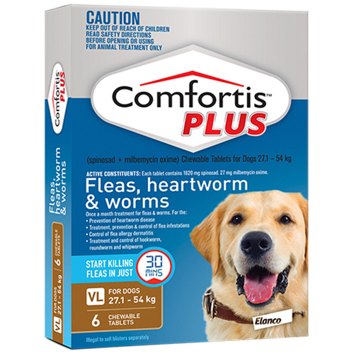 Comfortis Plus Dogs Fleas & Worm Treatment Brown 27-54kg 6 Pack 