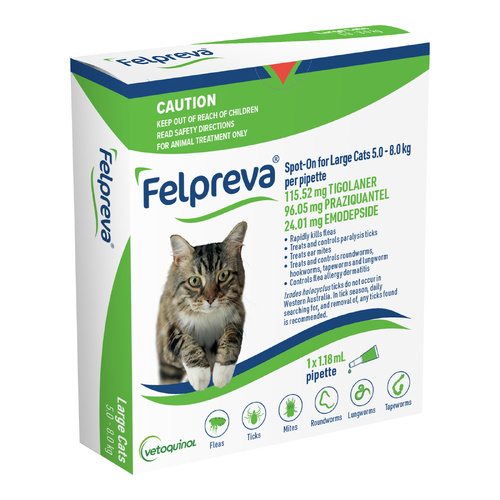 Felpreva Spot On Flea & Ticks Treatment for Large Cats 5-8kg 1 Pack