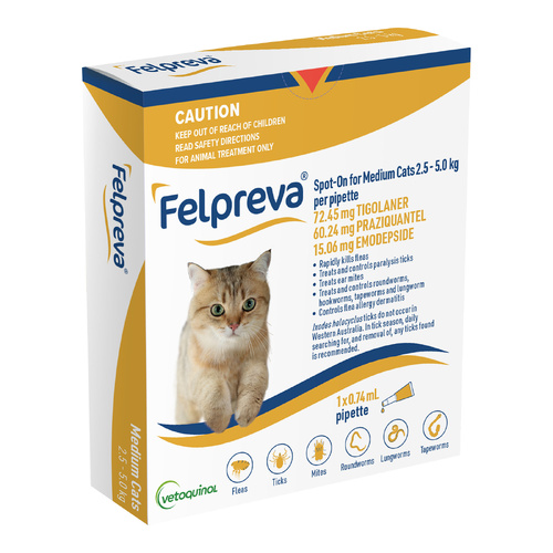 Felpreva Spot On Flea & Ticks Treatment for Medium Cats 2.5-5kg 1 Pack