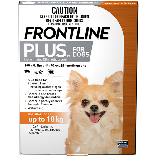 Frontline Plus Small Dog 0-10kg Orange Topical Tick & Flea Control 3 Pack