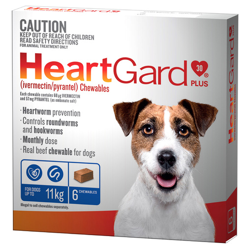 Heartgard Plus 0-11kg Dogs Wormer Treatment & Control Blue 6 Chews 