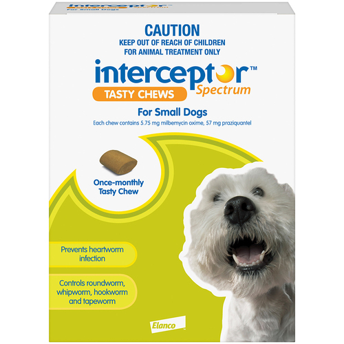 Interceptor Spectrum Tasty Chews Worm Control Small Dog Green 3 Chews 
