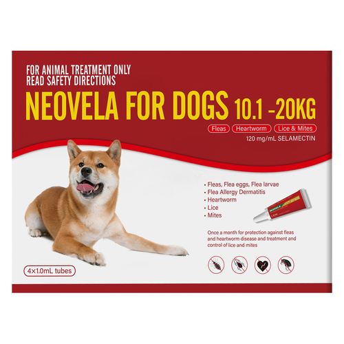 Neovela Spot-on Flea & Worm Treatment for Dogs 10.1-20kg Red 4 Pack