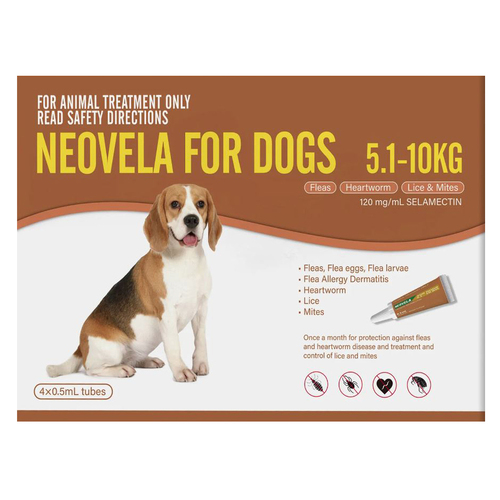 Neovela Spot-on Flea & Worm Treatment for Dogs 5.1-10kg Brown 4 Pack