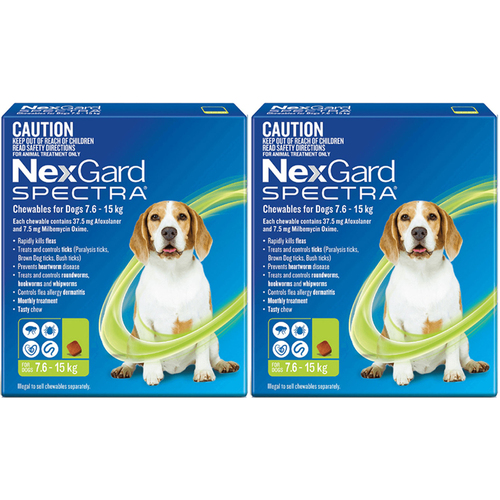 2 x Nexgard Spectra Dogs Chewables Tick & Flea Treatment 7.6-15kg 6 Pack (12 Total)
