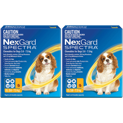 2 x Nexgard Spectra Dogs Chewables Tick & Flea Treatment 3.6-7.5kg 6 Pack (12 Total)