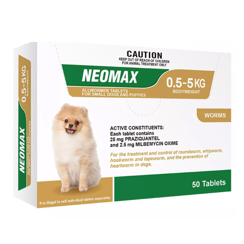 Neomax Allwormer Treatment Tablets for Small Dogs & Puppies 0.5-5kg 50 Pack