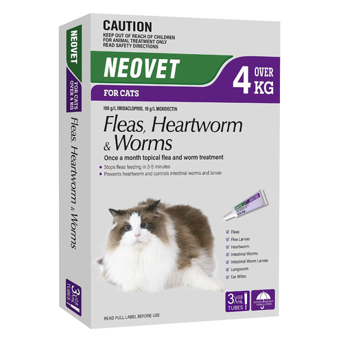 Neovet Spot-on Flea & Worms Treatment for Cats Over 4kg Purple 3 Pack